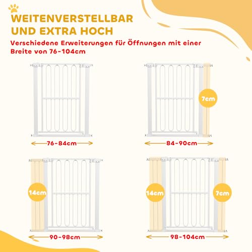 PawHut Treppenschutzgitter 94cm Türschutzgitter Absperrgitter ohne Bohren 76-104 cm Schutzgitter aus Stahl für Hunde, Haustiere Treppen, Tür, Weiß