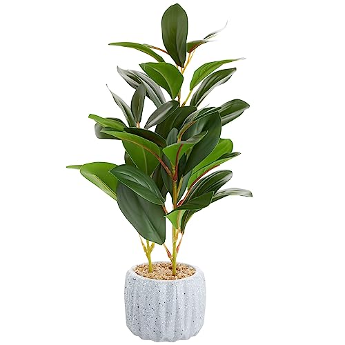 Juvale Small Artificial Ficus Plant Potted in Small Gray Cement Planter for Home Decor (11.8 in)
