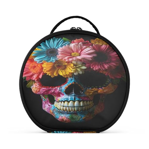 Takiito Mexican Skull Colorful Flowers Travel Makeup Case Portable Makeup Box Artist Cosmetic Case Organizer With Adjustable Dividers