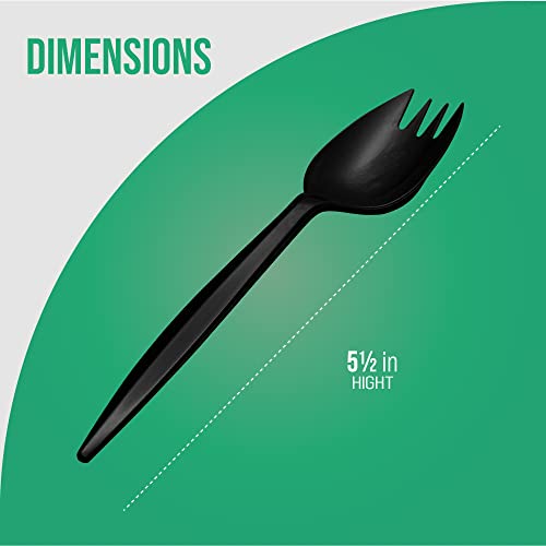 1,000 Plastic Disposable Sporks Bulk Black Medium Weight Disposable Silverware Plastic Cutlery Spork - Thumbnail 5