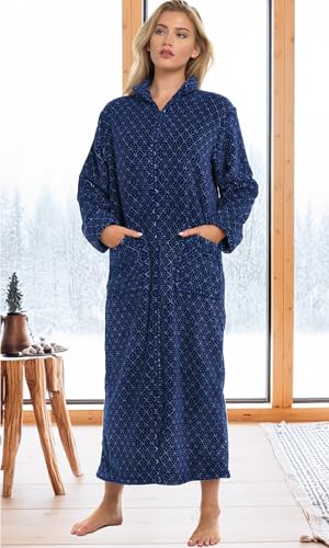 Image of Alexander Del Rossa Long Zip Up Robes, Plush Zipper Robes for Plus Size, Housecoats Zipper Front