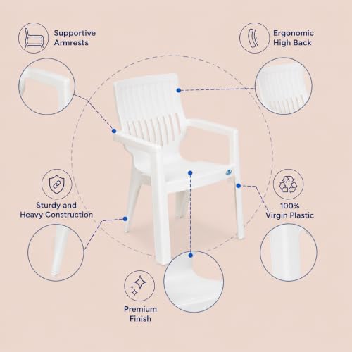 Image of Nilkamal Ortho Comfort Plastic Chair with Arm|Set of 2| 3 Year Warranty |Stackable Chair for Home, Living Room, Dining Room, Cafe & Balcony |Ergonomic Back Support |Indoor & Outdoor |Cream