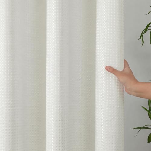 Image of HOMETHREADS Embrace Luxury with Our 6-Feet Long Premium Polyester Shower Curtain with 12 Hooks for a Lavish Bathroom Ambiance | Stylish, Splendid, and Perfectly Sized (Classic Cream, 180x180cm)