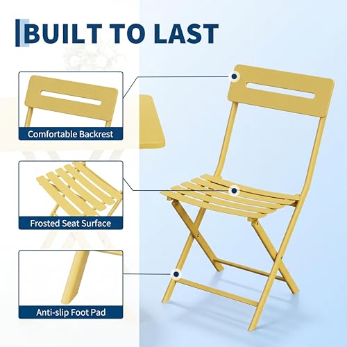 Garvee 3-Piece Bistro Set, Outdoor/Indoor Folding Patio Furniture Set,Space Saving Folding Design, Outdoor Table and Chairs Set for Patio, Garden, Balcony and Poolside, Yellow by Garvee - Used condition - Image 4