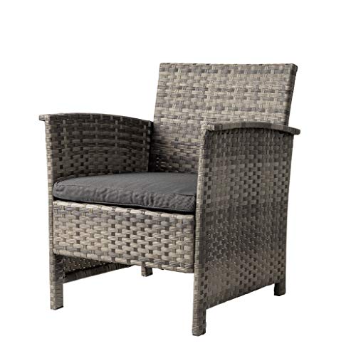 Balkene Home 63177 Patio Sense Jareth All Wicker Wicker Conversation Sofa, Two Armchairs & Table Cushions Included For Outdoor Patio Lawn Porch Outdoor - Storm Gray Finish - Set Of 4 Pieces #TOP3