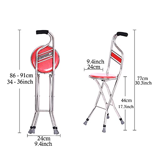 Ohkksd Folding Cane Seat - Portable Folding Seat Cane, Walking Stick Height Adjustable, Cane With Seat Lightweight Combo Walking Cane 400 Lbs, Stainless Steel Travel Aid For Men And Women Gift, Red #TOP5