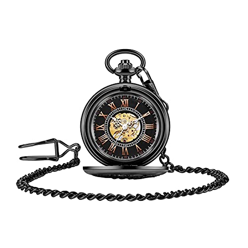 QHYTL Gentleman Taschenuhr Taschenuhr, Vintage Bronze Mechanische Taschenuhr Handaufzug Gravur Taschenuhr Cover