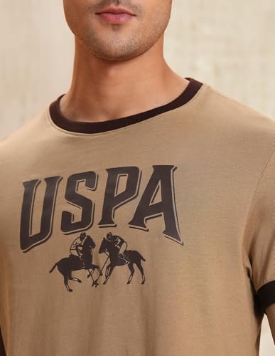 Image of U.S. Polo Assn. Denim Co. Brown Cotton Printed Regular Fit Men's T-Shirt