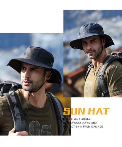 Image of Sun Hat for Men, Wide Brim Summer Protection Cap, Round Cap for Men, Beach Fishing Hat for Hiking, Fishing, Gardning, Travel