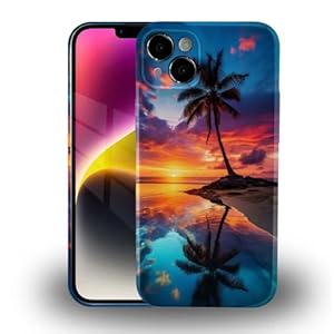 ZHEGAILIAN Case Compatible with iPhone 14,Sunset Beach Palm Tree 14 Luxury Cases for Girls,3D Slim Cover Hard TPU Back Shockproof Protective Case Compatible with iPhone 14 6.1-inch