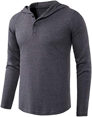 DELCARINO Men's Causal Pullover Hoodie Lightweight Solid Color Hooded Sweatshirt Tops Long Sleeve Waffle-Knit Henley Shirt (XX-Large, Gray)