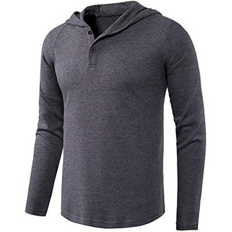 DELCARINO Men's Causal Pullover Hoodie Lightweight Solid Color Hooded Sweatshirt Tops Long Sleeve Waffle-Knit Henley Shirt (X-Large, Gray) Cover