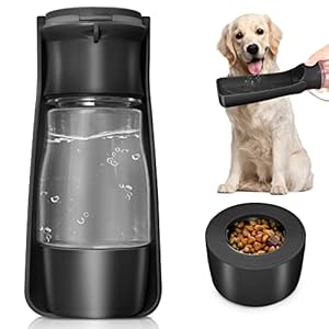 COMTENS Dog Water Bottle with Food Container – Collapsible Portable Dog Water Dispenser Leak Proof Puppy Drinking Cup, Dog Travel Water Bowls Accessories for Pet Outdoor Walking Hiking (Black)