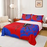Spider Web Kids Sheet King Size,Black Spider Arachnid Insect Animals Bedding Set,Boys Girls Women Men Room Decor,Halloween GothicRed Blue Unique Bed Sheet Set 4pcs(Fitted + Flat + 2 Pillowcases)