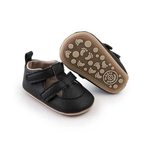 Image of HsdsBebe Baby Boys Girls Pu Leather Hard Bottom Walking Sneakers Toddler Rubber Sole First Walkers Infant Cartoon Slippers Crib Shoes