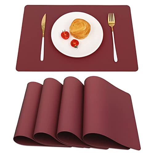 Vinjiasin Tischsets aus rotem Leder, für Innen- und Außenbereich, Küche, Esstisch, wasserdicht, abwischbar, hitzebeständig… – Ansicht 1