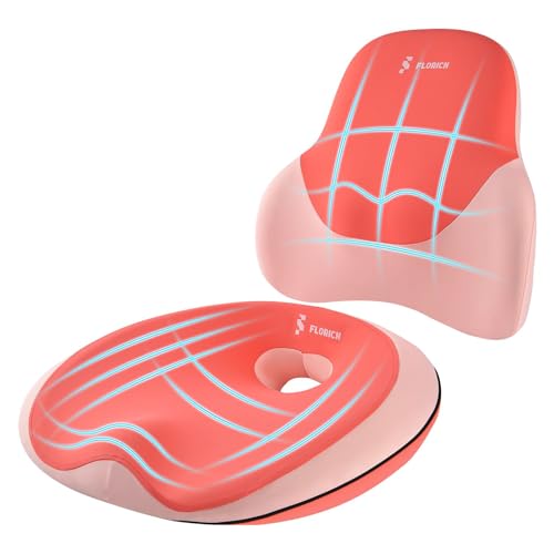 Image of Seat Cushion Lumbar Support Pillow for Office Chair, Car Lower Back Support, Ergonomic Desk Chair Pillow for Butt and Back Support of Memory Foam Seat Pad(Dark Pink)
