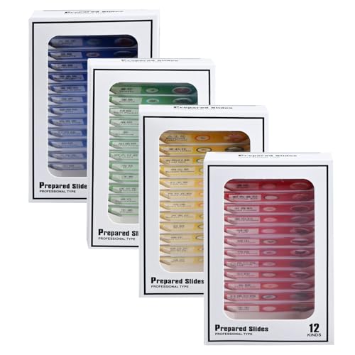 48 Prepared Microscope Slides Set, Insects Animal Plant Fruit Vegetable Specimens for Kids, Biological Learning Resource Specimens for Beginner Classroom Basic Science Education (MS-01)