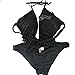 lovewhitewolf Women's V Neck Tassels Padded One-Piece Swimsuit (Large,Black)