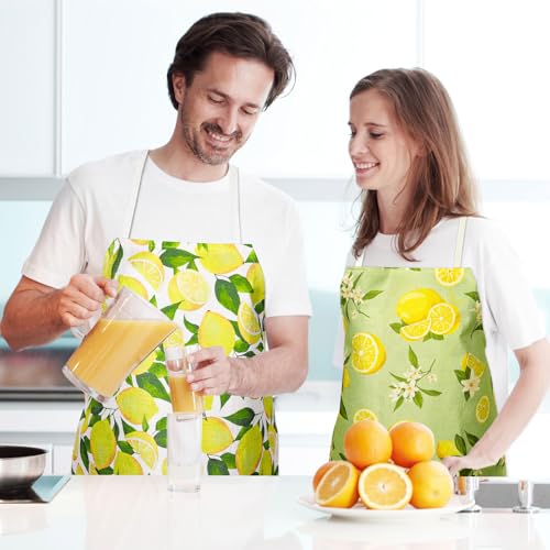 Whaline Lemon Aprons Yellow Lemon Fruit Flower Adjustable Kitchen Aprons Summer Lemonade Cooking Apron for Painting Baking Chef Home Party Holiday Supplies, Set of 2 by Whaline - Used condition - Image 4