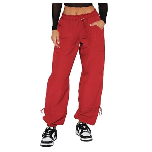 DISCIPBUSH Cargo Pants Women, Parachute Pants for Women, Rave Y2K Festival Outfits Red M