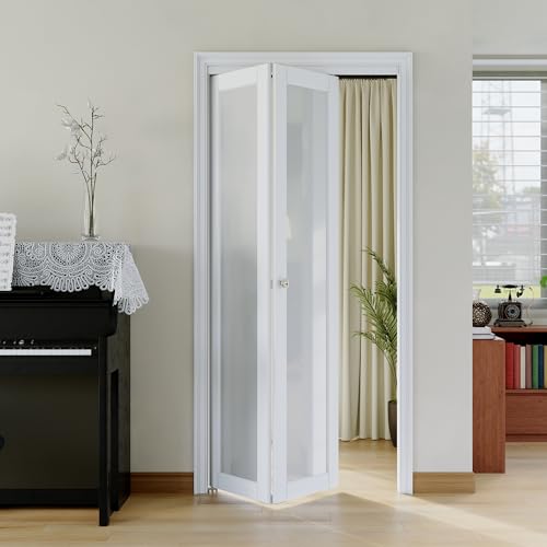 Bifold Doors for 36x80 Opening - 1-Panel Frosted Closet Door with Bi-fold Hardware Kit