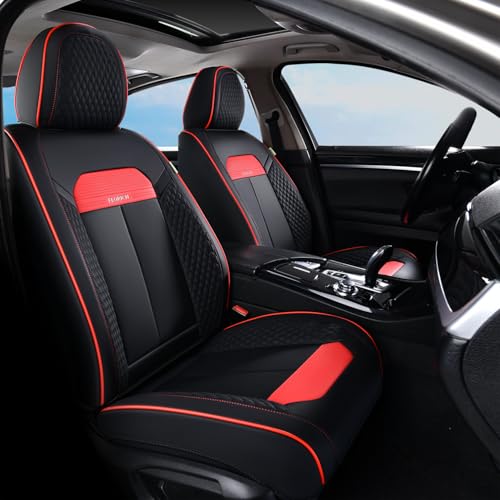 Image of FLORICH Front Seat Covers, Luxury Car Seat Cover with Waterproof Leather, Automotive Vehicle Seat Covers for Cars Trucks Vans SUVs Sedans (2 Packs, Black&Red Line)