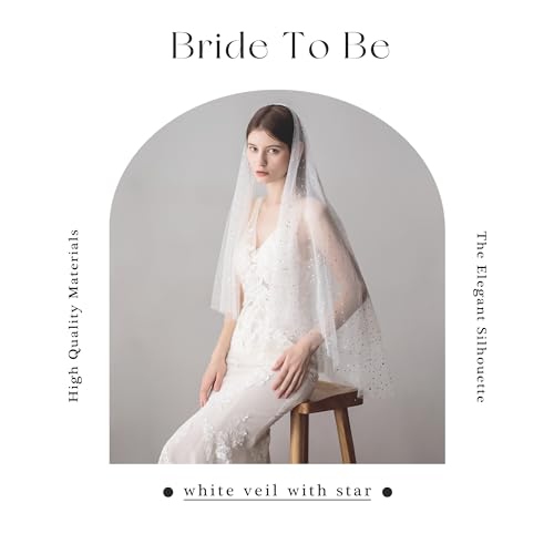 Velo de novia blanco glitter largo tul estrellas bachelorette party 6
