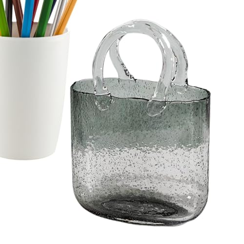 Jarrón de para flores, jarrón de vidrio con forma de bolsa, jarrón de vidrio con asas, jarrón de flores único con forma de bolsa de mano para centro de mesa, arreglo floral, boda