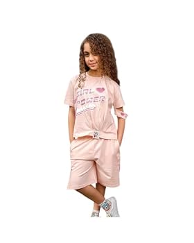 Buongiorno Girls Cotton Blouse & Shorts Set Pink, Casual Summer Outfit with Girl Power Design