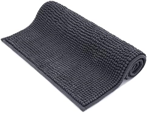 ROSMARUS Chenille Bath Mat Non-Slip Super Absorbent Bathroom Mat 80X50cm,Washable Soft Fluffy Bathroom Rug,Microfiber Shower Mat Shaggy Rug for Bathroom,Yellow