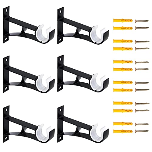 Curtain Rod Bracket, 6 Pcs Heavy Duty Curtain Rod Holders for 1 to 1 1/8 Inch Diameter Curtain Rod, Single Decorative Rod Hooks Hanger, Black1
