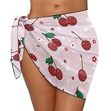 Poetesant Sarong Coverups for Women Swimsuit Chiffon Coverups Sheer Beach Bathing Suit Cover Up Bikini Cherry Printed Sarongs Wrap for Beach