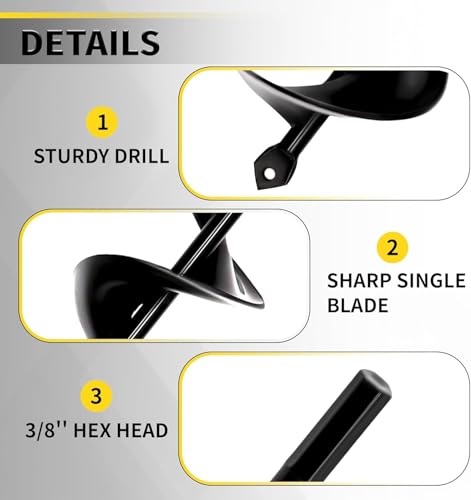 Auger Drill Bit 1.57x17.72inch Garden Plant Flower Bulb Auger Rapid Planter Bulb & Bedding Plant Augers for 3/8" Hex Drive Earth Drill Fence Post Umbrella Hole Digger (1pcs)