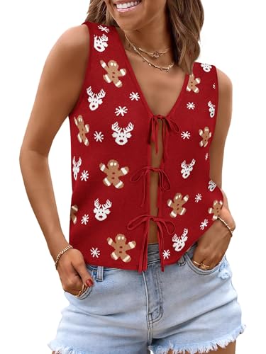 Image of COCCKO Womens Summer Tops Vacation Beach Outfits Cute Tie Front Crochet Vest Knit Sleeveless Sweaters