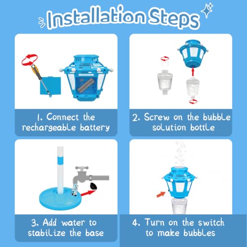 2 Pack Bubble Machine for Kids, Automatic Bubble Blower with Light & Rechargeable Battery, 40 Inch Adjustable Height Outdoor Toys for Party, Toddlers, Sibling Gifts (Includes 6 Solution), Blue by iuuoi - Used condition - Image 6