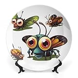 FekiLoot Cartoon InsectDecorative Plate Round Ceramic Plates with Display Stand Salad & Dessert Serving Plates Home Table Art Decoration for Kitchen Dining Room Wine Cabinet 8inch