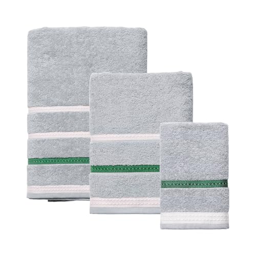 Set Toallas 450GSM 100% Algodón - Baño (70x140cm), Tocador (30x50cm), Manos (50x90cm) - Color Gris y Rayas 'Neutral' Benetton