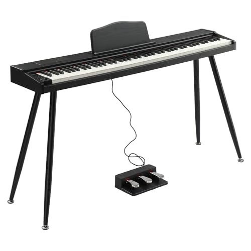 GLARRY Digital Piano Keyboard with Stand, Portable 88 keys Semi-Weighted Electric Piano with Pedal for Beginner, Bluetooth, Triple Pedals, Power Supply, 2 Speakers (Black)