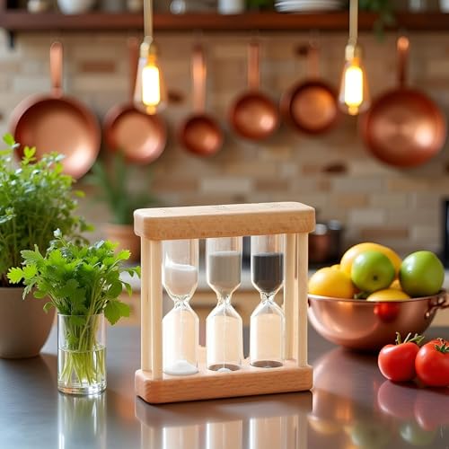 Xinjincang Khaki Creative 1/3/5 Minute Wooden Sand Glass Hourglass Timer Clock Home Decor Kitchen Tools Gift for Simple Style Thermometers and Timers, Brown