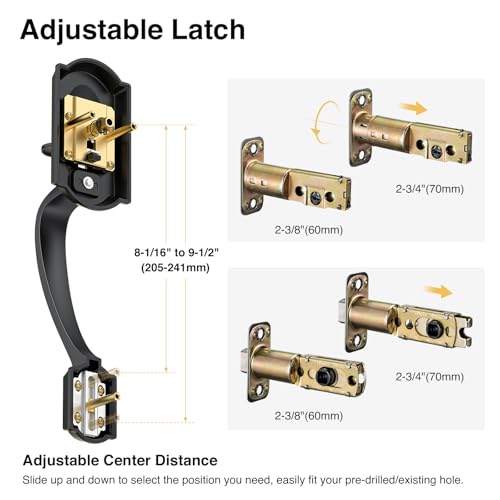 Image of Front Door Lock Set, Black Front Door Handle and Deadbolt Set, Vintage Exterior Door Lock Set, Front Door Handle with Single Cylinder, Reversible for Right & Left, Matte Black