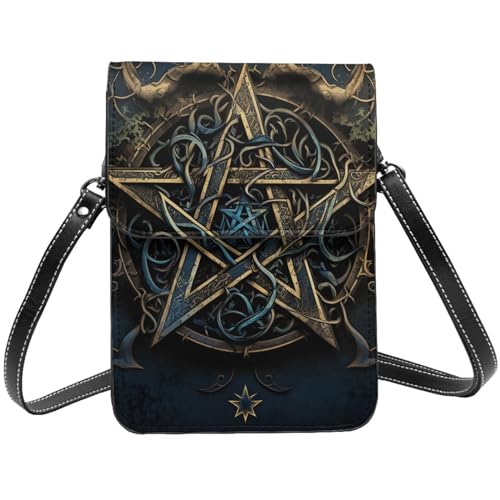 Pentagram Mystic Altar Gothic Vintage Leather Small Crossbody Bags for Women Cell Phone Bag Wallet Purses with Adjustable Strap