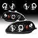 AmeriLite Black Dual LED Halo Projector Replacement Headlights Set For 96-98 Honda Civic - Passenger and Driver Side