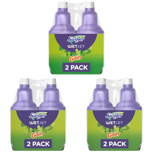 Image of Swiffer WetJet Multi-Purpose and Hardwood Liquid Floor Cleaner Solution Refill, with Gain Scent, 42.2 Fl Oz (Pack of 6)