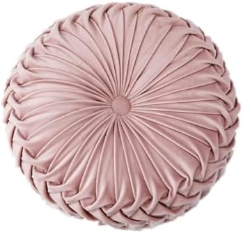 Lavvi Round Velvet Seat Cushion Pleated Pumpkin Floor Throw Pillow 15”x15” Soft Decorative for Bed Sofa Couch Car Seat (Pink), 15x15x4 In