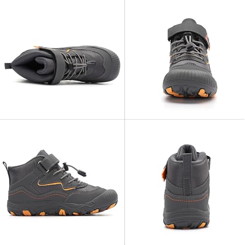FLIOZY Kids Hiking Boots Boys Girls Mid-Top Outdoor Waterproof Non-Slip Breathable Sneakers with Anti-Collision Toe and Hook-and-Loop Closure2