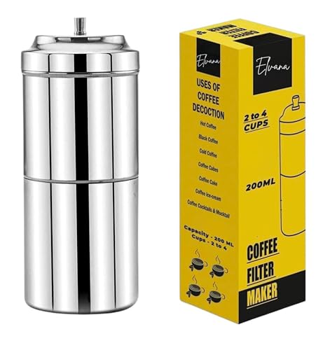 Image of Elvana South Indian Filter Coffee Maker 200ml | Stainless Steel Drip Decoction Brewer | Makes 2-4 Cups | Traditional Kaapi /Kappi Maker for Ground Coffee Powder (Steel)