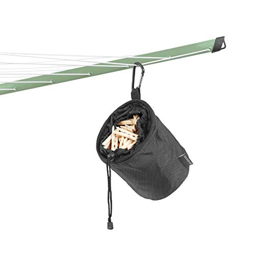 Image of Brabantia Lift-O-Matic Outdoor 4 Arm Clothesline (164 ft /O 1.8 inch) Height Adjustable, Folding Clothes Drying Rack + Ground Spike, Cover + Bag of Clothespins (Green)
