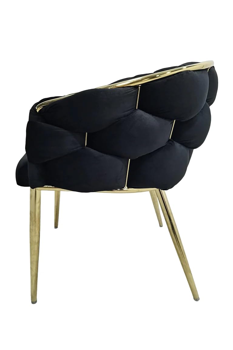 POLTRONA IN VELLUTO PER SOGGIORNO O SALA DA PRANZO, SEDIA IN VELLUTO LUSSUOSA GAMBE IN ORO (Nero)