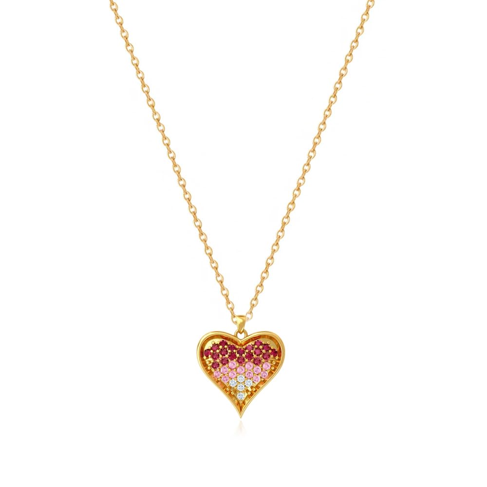 Ombre Heart Pendant with Chain (Golden)(Box) Pure Silver 925, Sterling Silver Jewellery with Certificate of Authenticity & 925 Pendant for Women's Silver-image-44